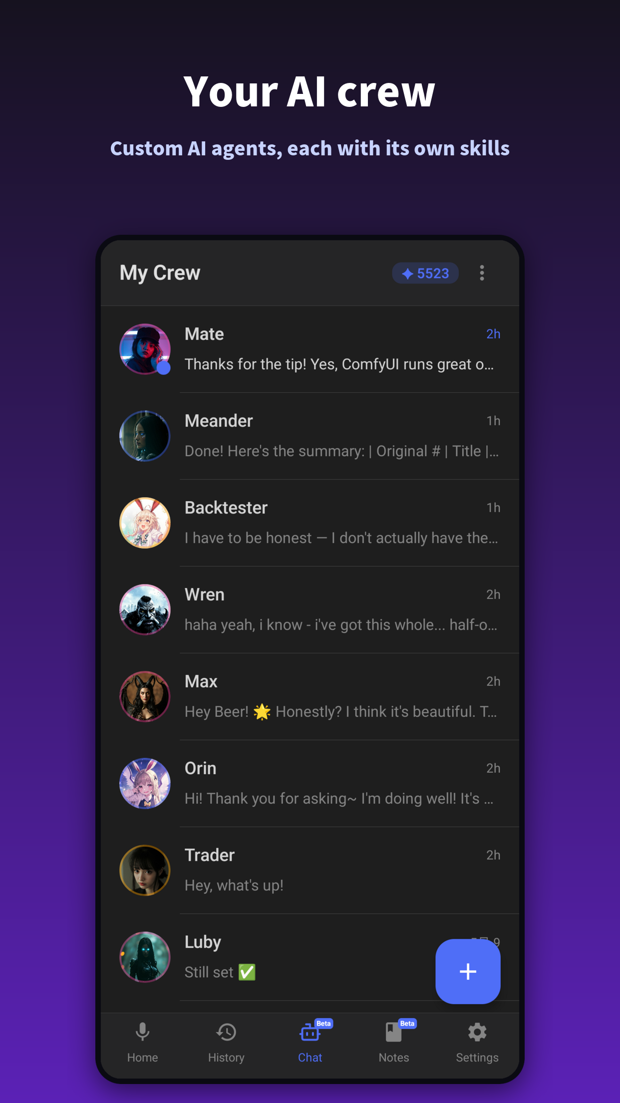 Your AI crew — custom AI agents, each with its own skills